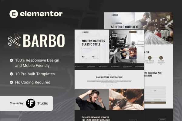 Barbo barbershop and grooming Elementor template kit preview