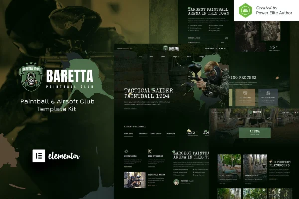Baretta paintball and airsoft club Elementor template kit preview