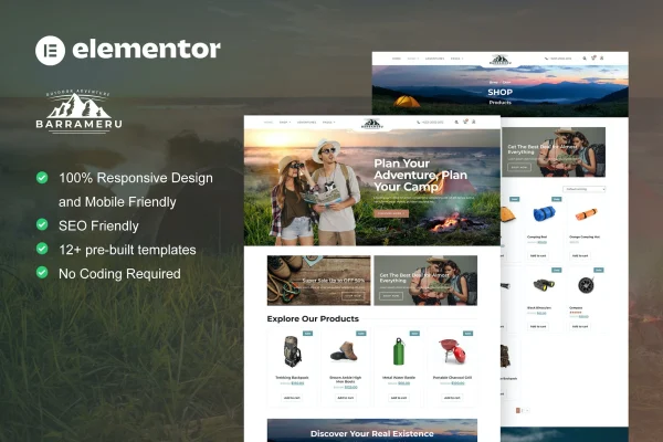 Barrameru outdoor adventure camping store Elementor template kit preview