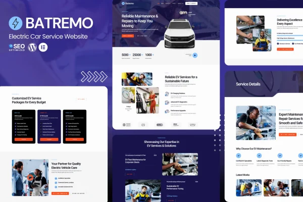 Batremo electric car service Elementor template kit preview