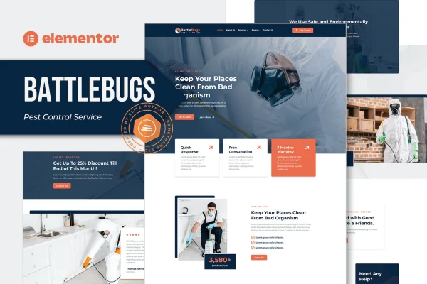 BattleBugs pest control Elementor template kit preview