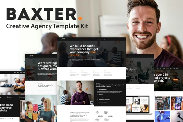 Baxter creative agency Elementor template kit page previews
