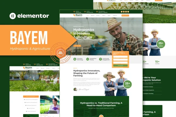 Bayem hydroponic and agriculture Elementor template kit cover