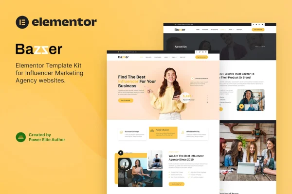 Bazzer influencer marketing agency Elementor template kit preview
