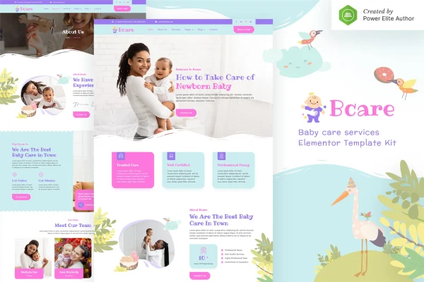 Bcare baby care services Elementor template kit preview