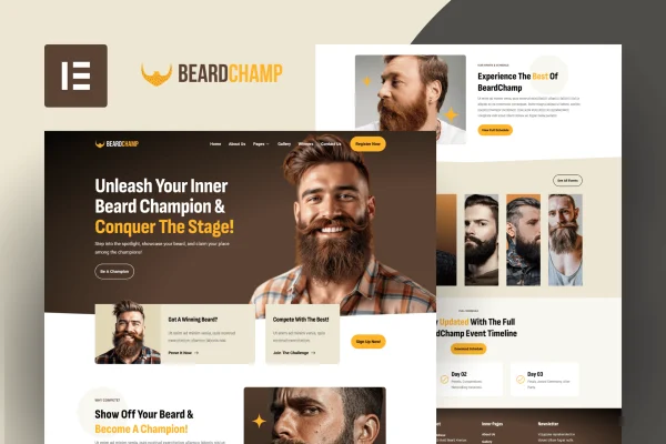 BeardChamp beard and mustache competition Elementor template kit preview