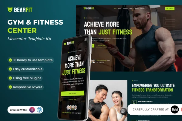 Bearfit gym and fitness center Elementor template kit preview
