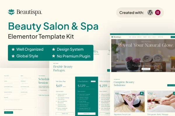 Beautispa beauty salon and spa Elementor template kit preview