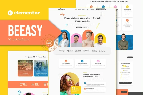 Beeasy virtual assistant Elementor Pro template kit page previews