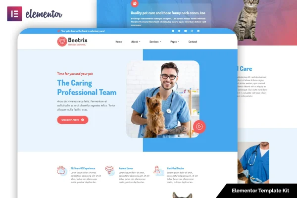 Beetrix pet clinic and hospital Elementor template kit preview