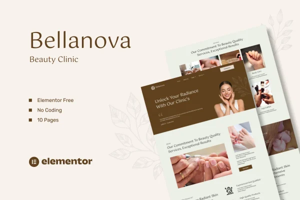 Bellanova beauty clinic Elementor template kit preview showing page layouts