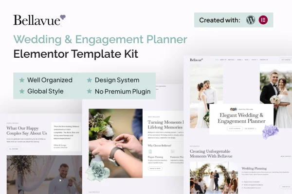 Bellavue wedding and engagement Elementor template kit cover image
