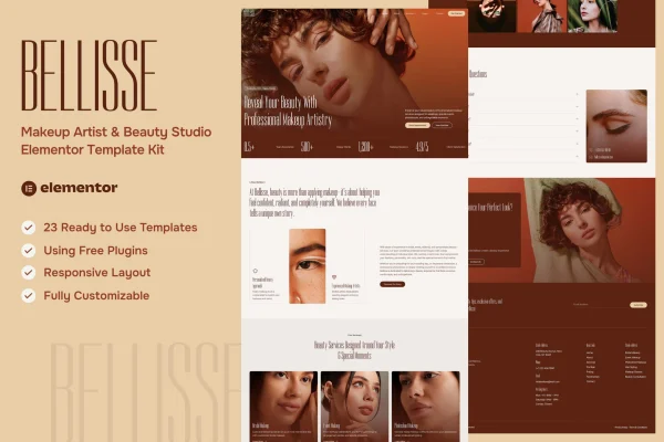 Bellisse makeup artist and beauty studio Elementor template kit preview