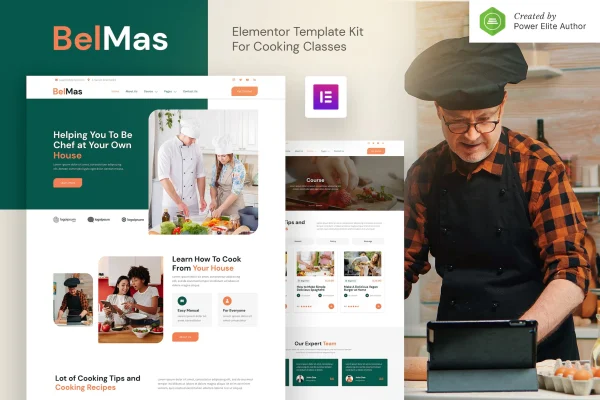 BelMas cooking class and workshop Elementor template kit preview