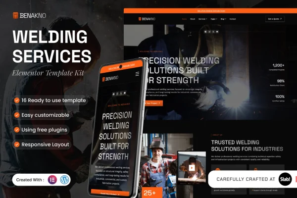 Benakno welding services Elementor template kit cover image