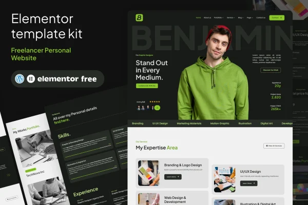Benjamin freelancer personal website Elementor template kit preview
