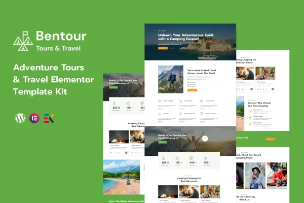 Bentour travel and tour booking Elementor template kit preview