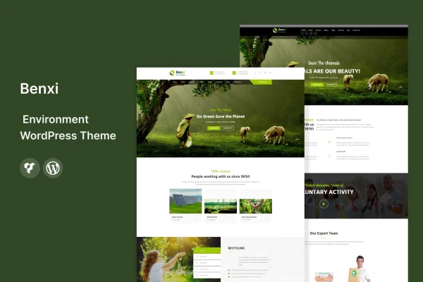Benxi environment WordPress theme preview with eco-friendly website layout