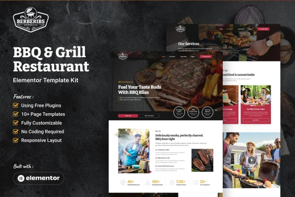 Berberibs BBQ and grill restaurant Elementor template kit preview