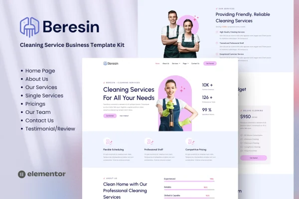 Beresin cleaning service Elementor template kit cover