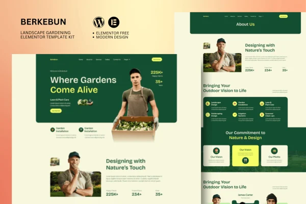 Berkebun landscape and gardening Elementor template kit preview