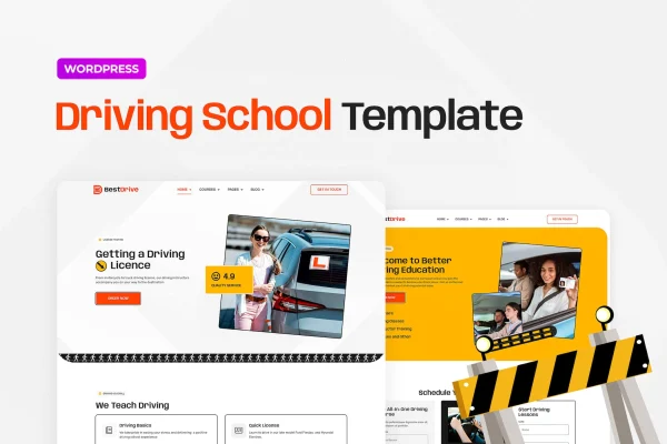 BestDrive driving school Elementor template kit page previews