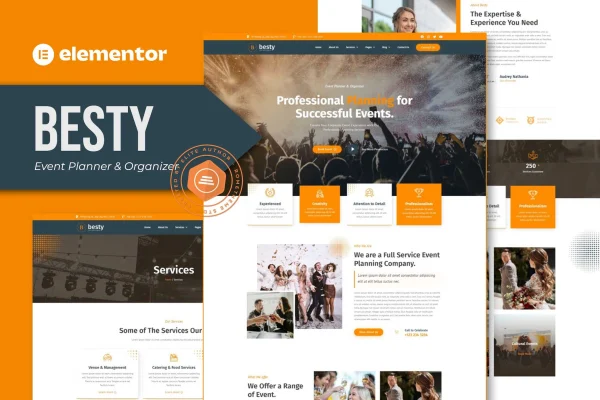 Besty event planner and organizer Elementor template kit preview