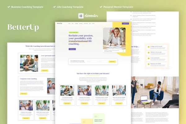 BetterUp business coaching and mentor Elementor template kit preview
