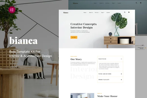 Bianca architecture and interior design Elementor template kit preview
