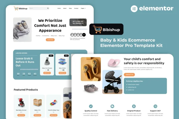 Bibishup baby and kids ecommerce Elementor template kit preview