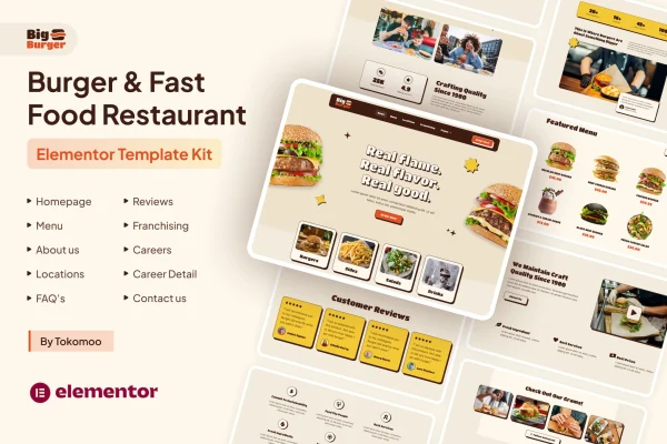 BigBurger burger and fast food restaurant Elementor template kit cover