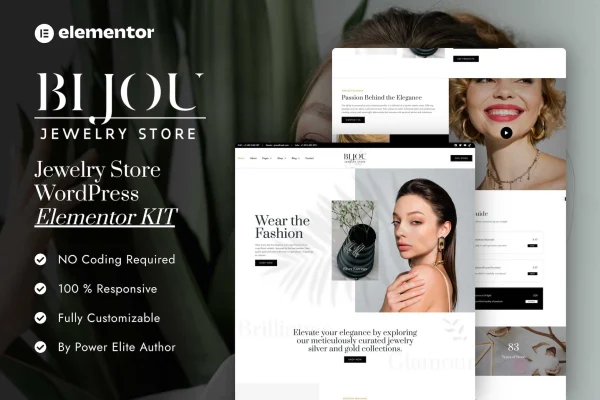 Bijou jewelry store Elementor Pro template kit preview