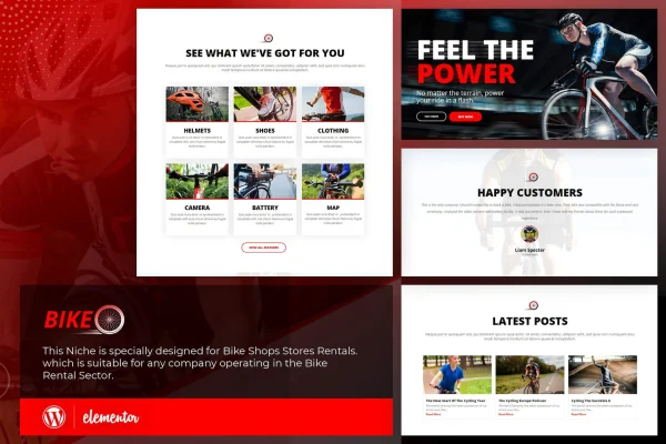 Bikeo cycling club Elementor template kit preview