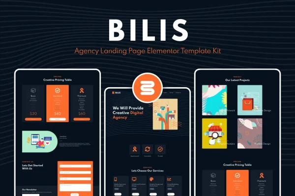 Bilis agency landing page Elementor block kit preview