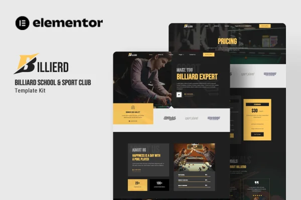Billierd billiard school and sport club Elementor template kit preview