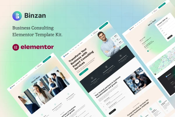 Binzan consulting business Elementor template kit preview