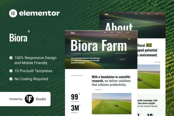 Biora agriculture research Elementor template kit preview