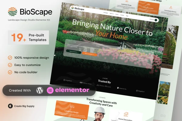 BioScape landscape design and home decoration Elementor template kit preview