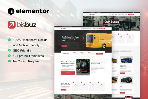BisBuz bus charter and rental Elementor Pro template kit preview