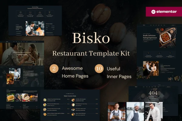 Bisko restaurant and cafe Elementor template kit preview