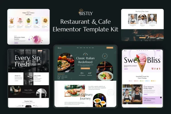 Bistly restaurant and cafe Elementor template kit preview
