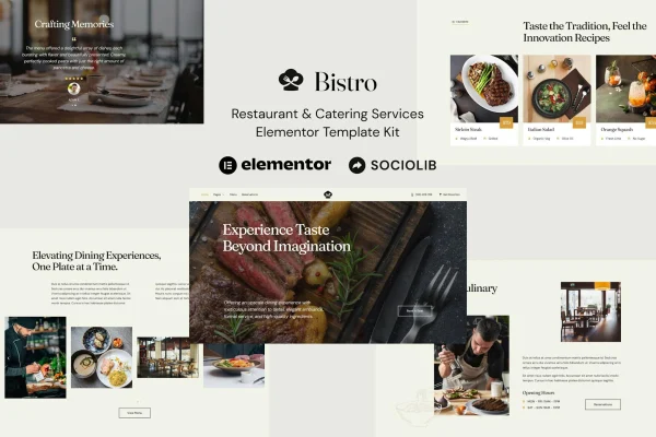 Bistro restaurant and catering Elementor template kit preview