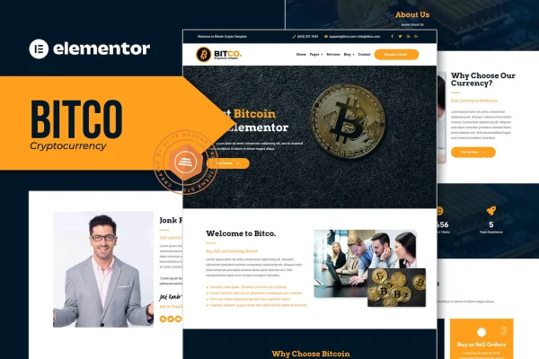 Bitco bitcoin and cryptocurrency Elementor template kit preview