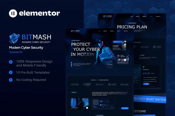 Bitmash cyber security Elementor template kit preview