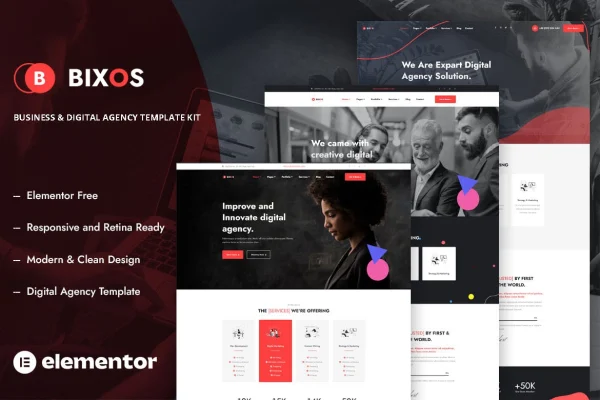 Bixos business and digital agency Elementor template kit preview