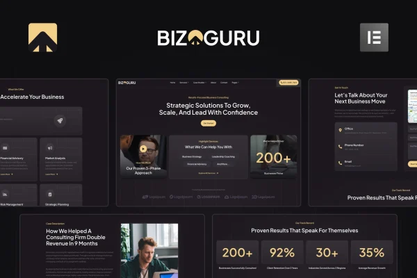 BizGuru business consulting Elementor template kit preview