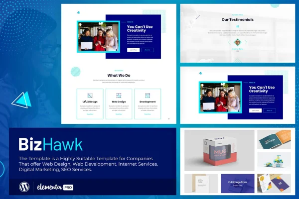 BizHawk corporate agency Elementor template kit cover image