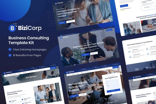 BiziCorp business consulting Elementor template kit preview