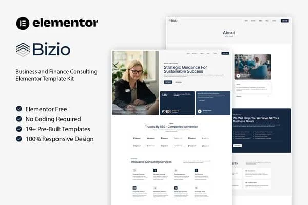 Bizio business and finance consulting Elementor template kit preview