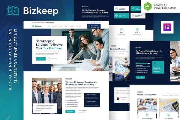 Bizkeep bookkeeping and accounting Elementor template kit preview